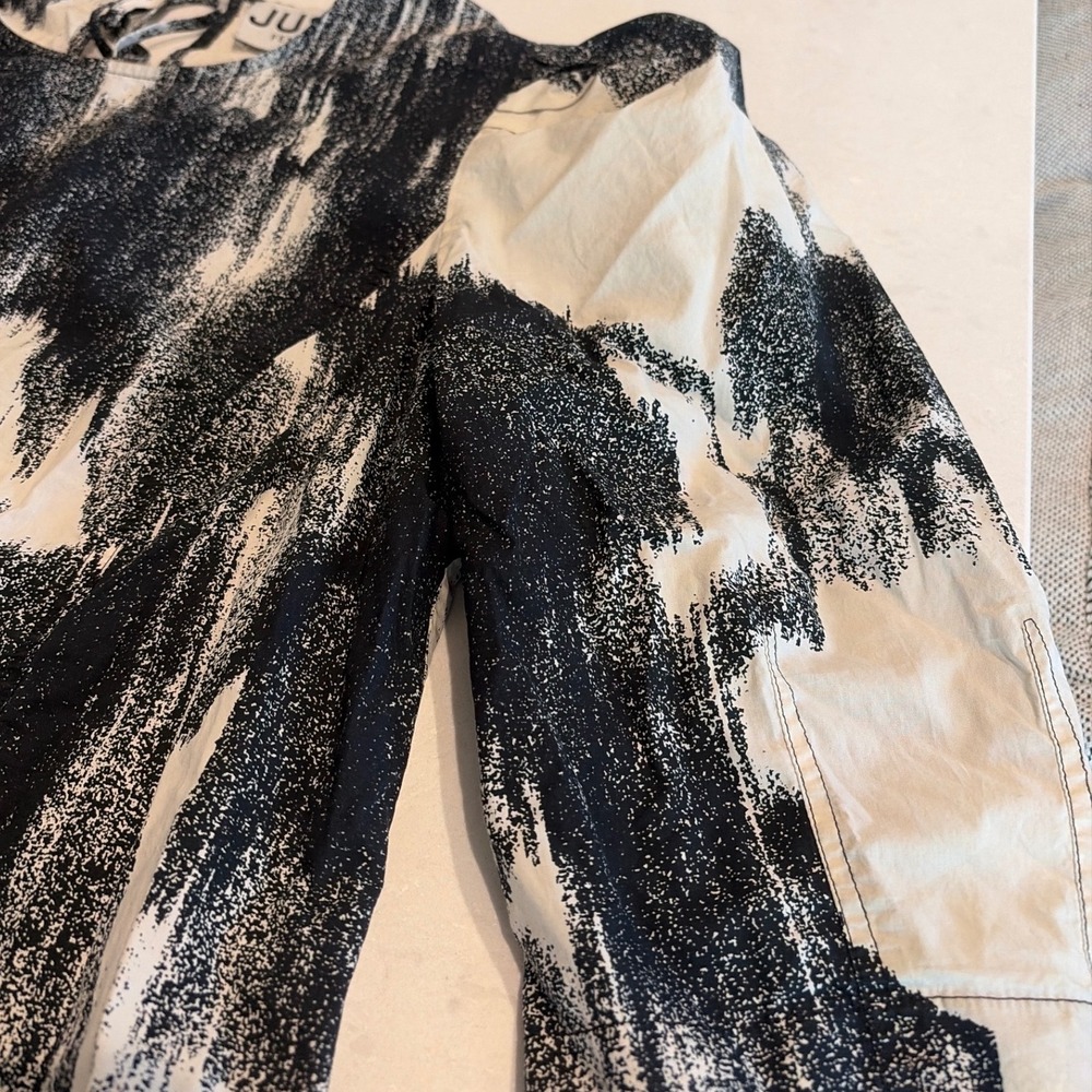 Just Female Blouse Women 38 Black White Abstract Puff Sleeve Scandi Minimalist - Picture 10 of 12